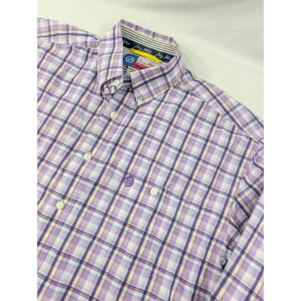 George Strait Wrangler Mens XL Plaid Western Shirt Orange Double Purple Cowboy